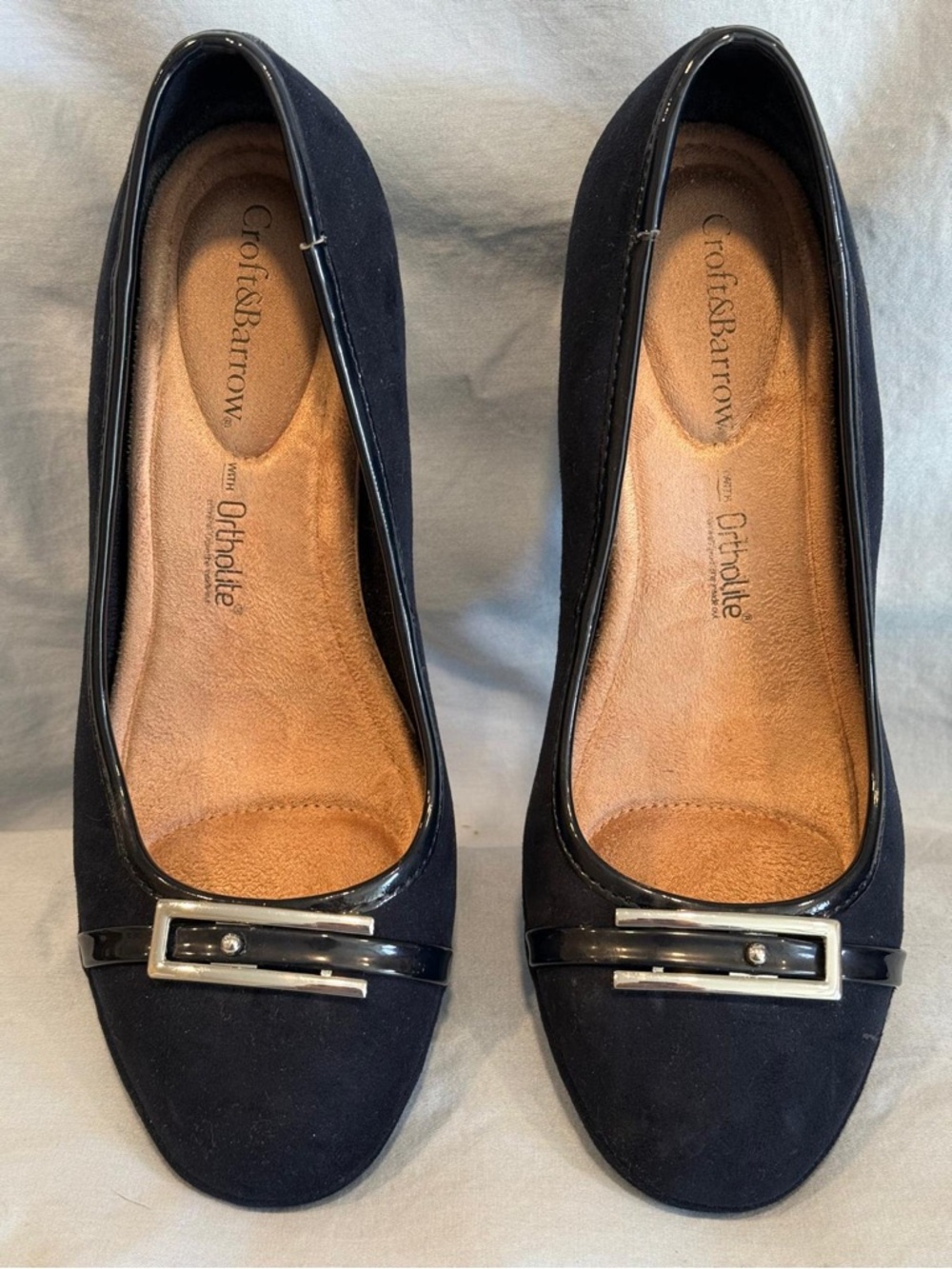 croft & barrow Black Suede Ballet Flats with Silver Buckle